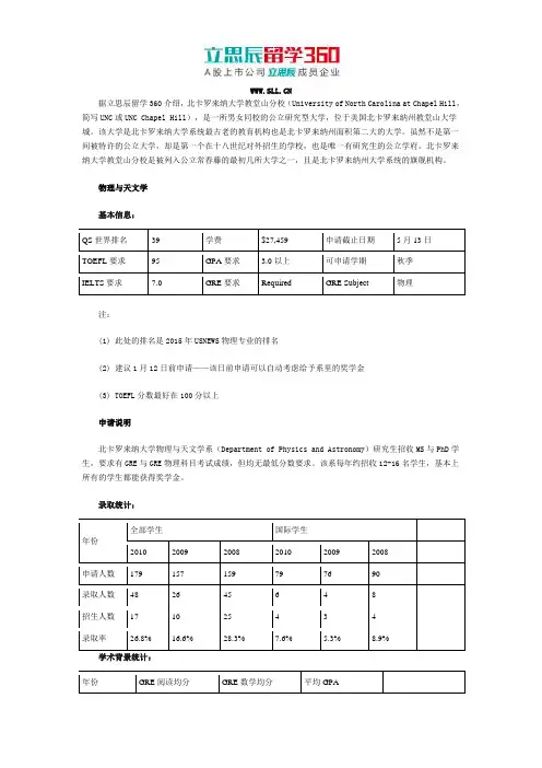 2017年美国北卡罗来纳大学教堂山分校物理与天文学介绍