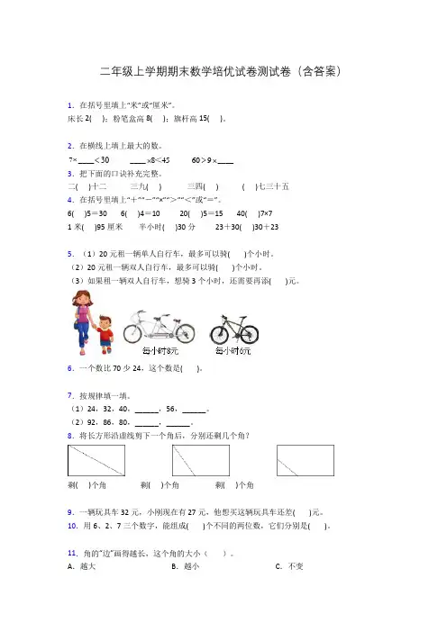 二年级上学期期末数学培优试卷测试卷(含答案)