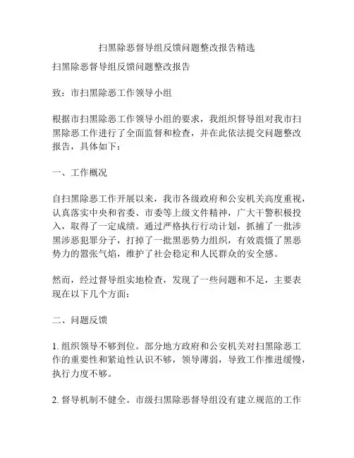 扫黑除恶督导组反馈问题整改报告精选