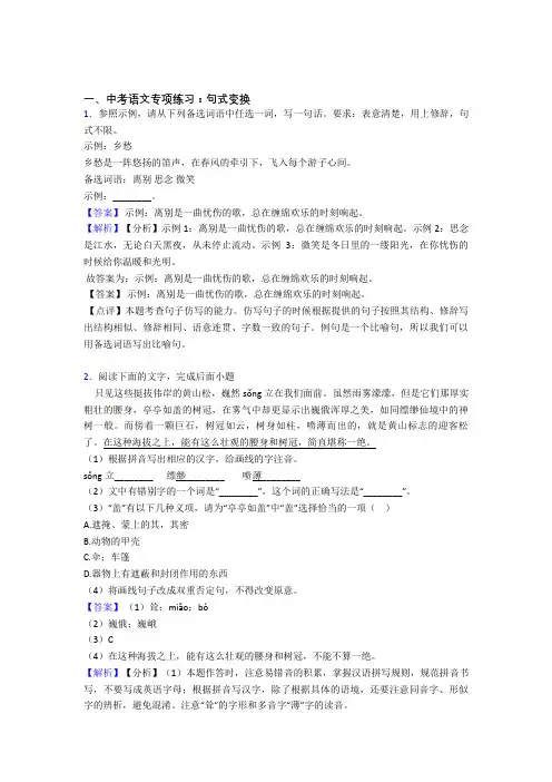 部编初中中考语文句式变换及解析
