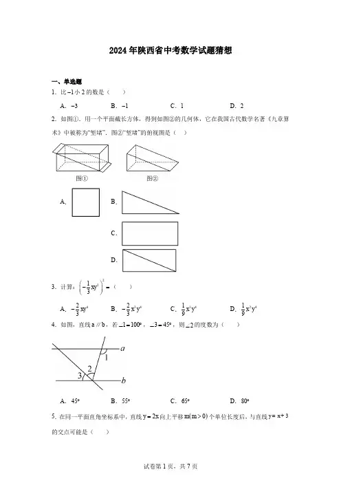 2024年陕西省中考数学试题猜想