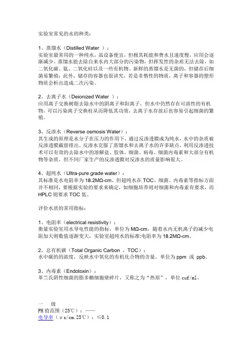 实验室常见的水的种类