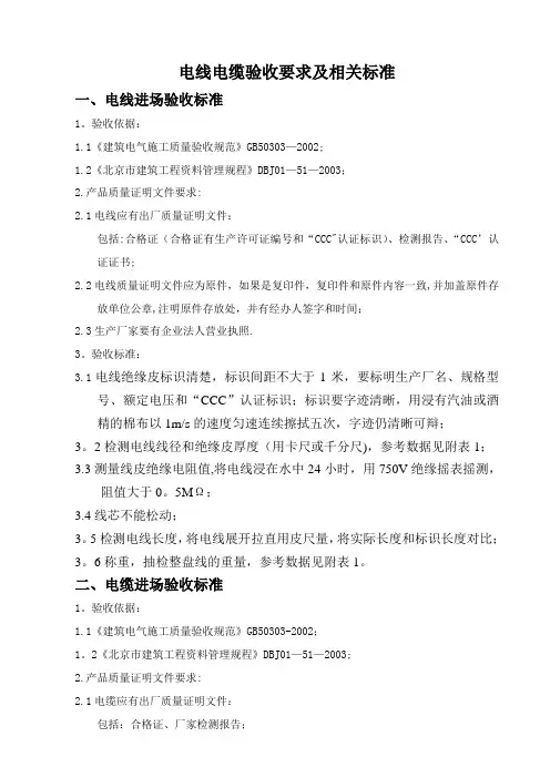 电线电缆验收要求及相关标准