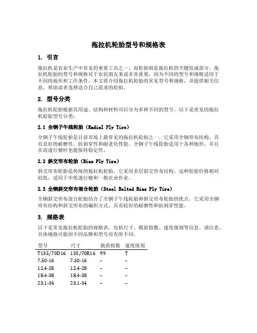 拖拉机轮胎型号和规格表