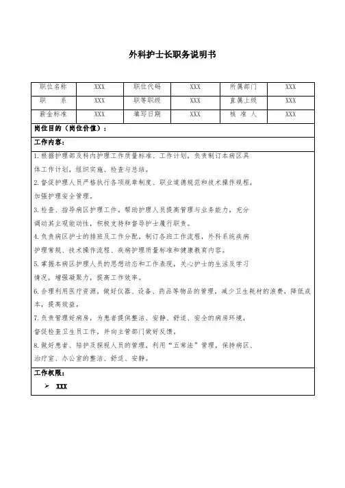 外科护士长职务说明书