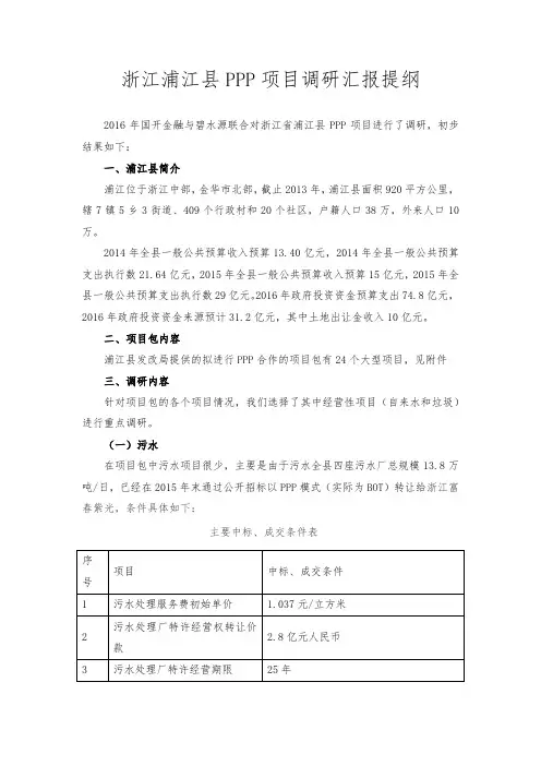 浙江浦江项目调研报告提纲