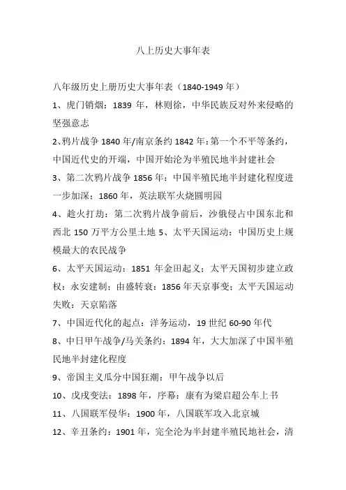 八上历史大事年表