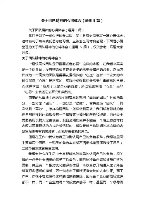 关于团队精神的心得体会（通用5篇）