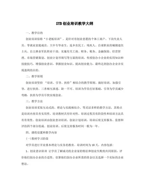 SYB创业培训教学大纲