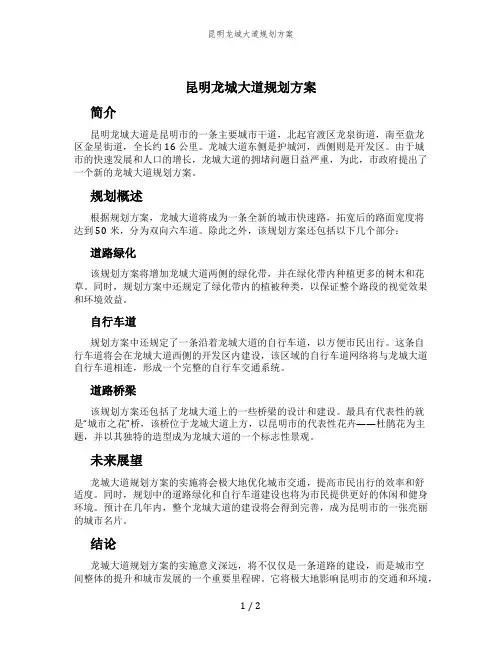昆明龙城大道规划方案