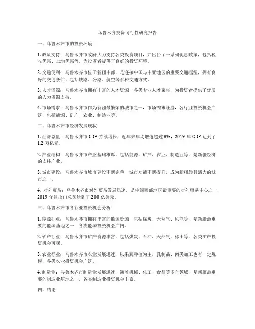 乌鲁木齐投资可行性研究报告