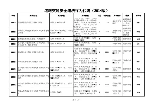 2014版湖北省交通违法行为代码