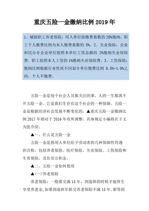 重庆五险一金缴纳比例2019年