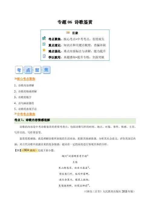专题06 诗歌鉴赏-【暑假自学课】2024年新九年级语文暑假提升精品讲义(统编版)(解析版)