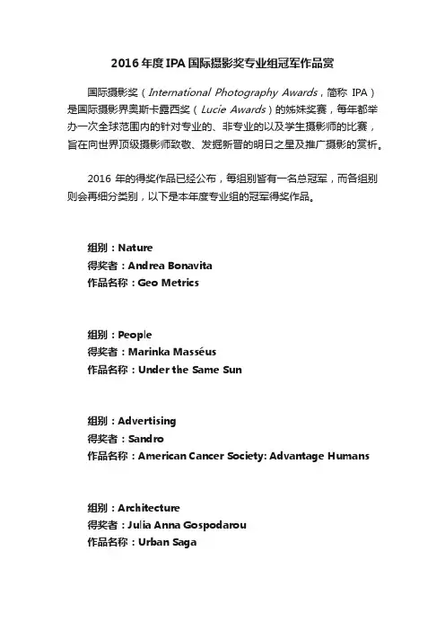 2016年度IPA国际摄影奖专业组冠军作品赏