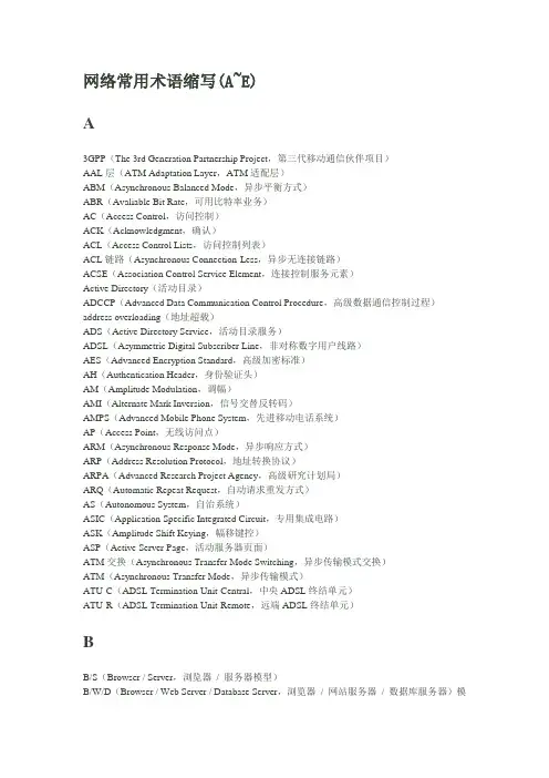 网络常用术语缩写