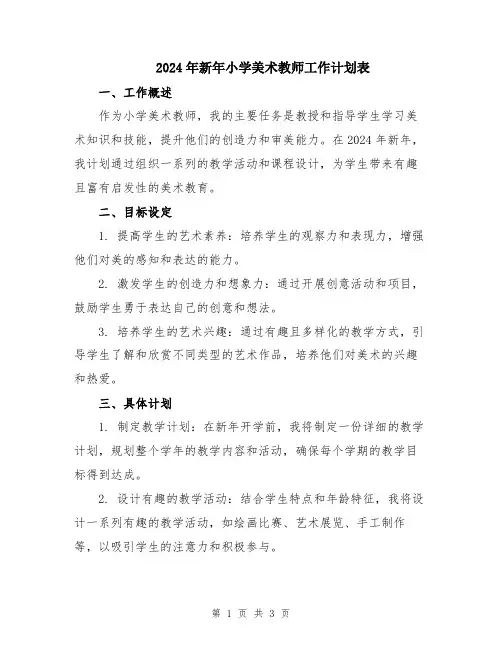 2024年新年小学美术教师工作计划表