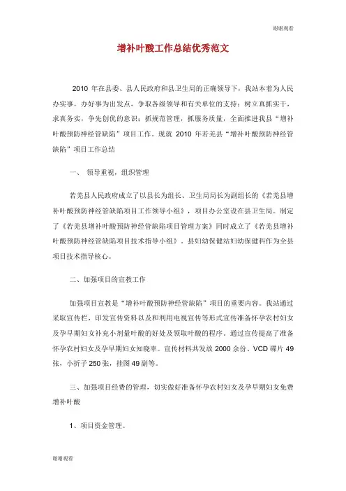 增补叶酸工作总结优秀范文.doc