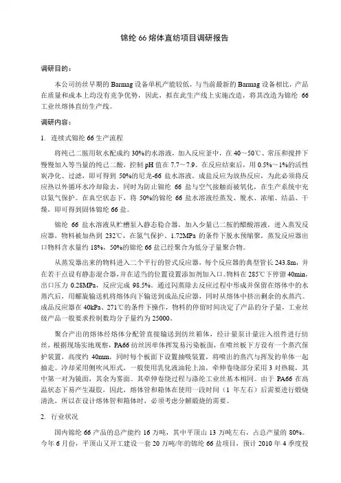 锦纶66熔体直纺项目调研报告20100204