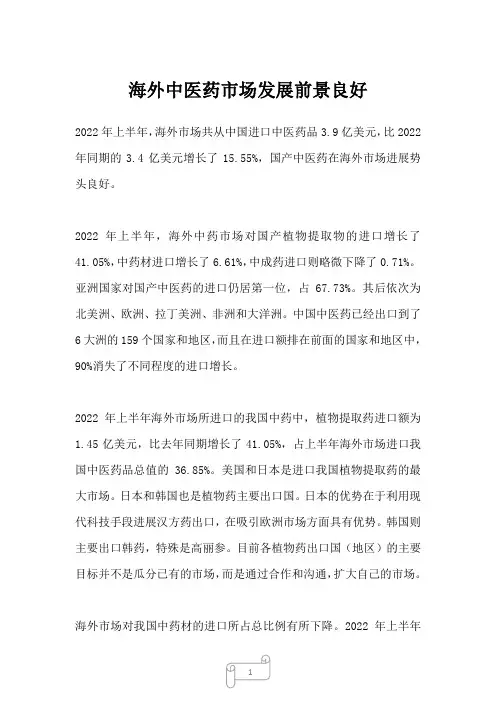 海外中医药市场发展前景良好