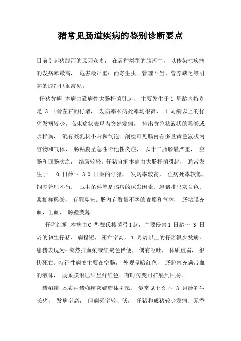 猪常见肠道疾病鉴别诊断要点