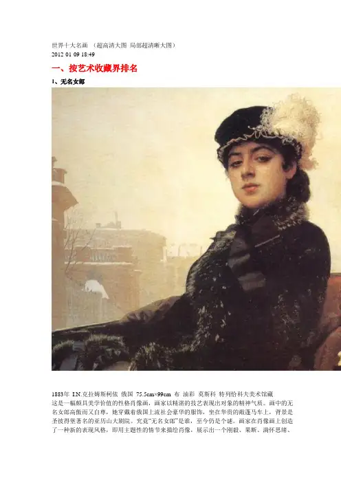 世界十大名画 (超高清大图 局部超清晰大图)