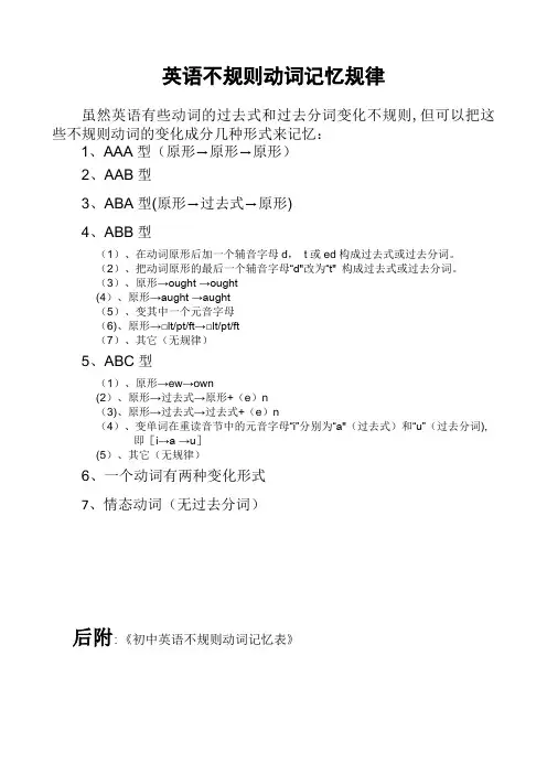 不规则动词过去式和过去分词表(附音标)