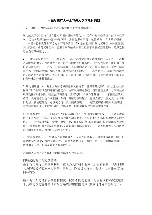 中医对肥胖大体上可分为以下几种类型
