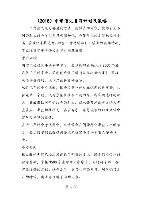 2018年中考语文复习计划及策略-文档资料