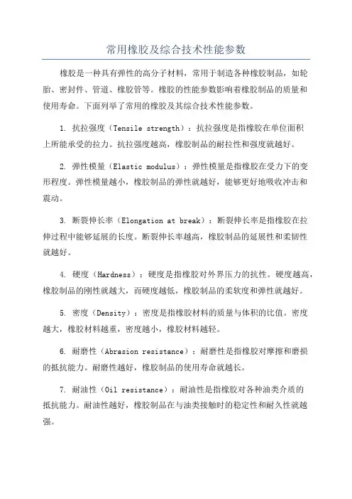 常用橡胶及综合技术性能参数