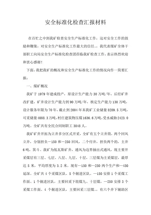 安全生产标准化检查汇报材料