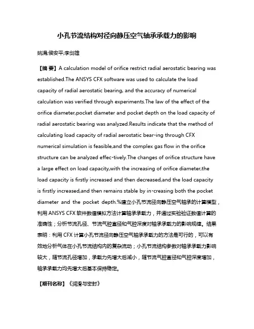 小孔节流结构对径向静压空气轴承承载力的影响