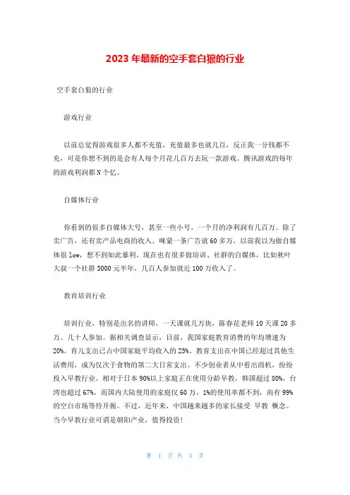 2023年最新的空手套白狼的行业