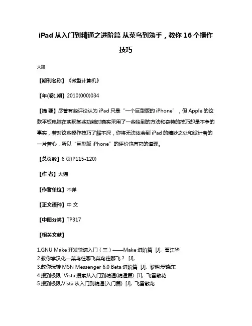 iPad从入门到精通之进阶篇 从菜鸟到熟手，教你16个操作技巧