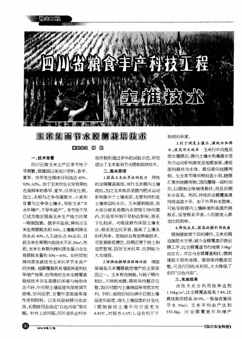 四川省粮食丰产科技工程主推技术——玉米集雨节水膜侧栽培技术