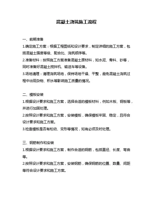 混凝土浇筑施工流程