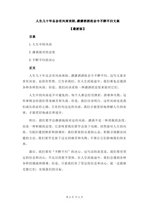 人生几十年总会有风雨来陪,潇潇洒洒赴会今不醉不归文案