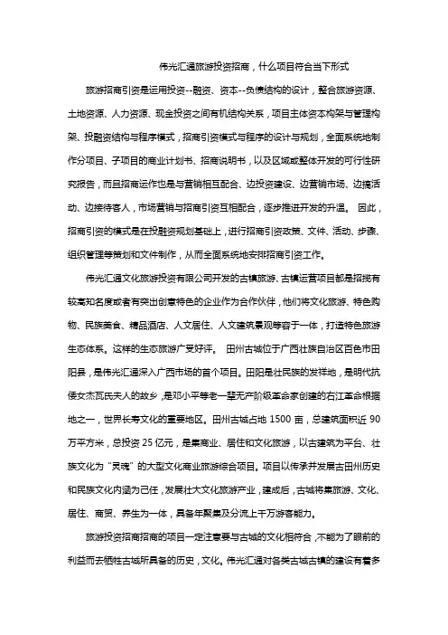 伟光汇通旅游投资招商,什么项目符合当下形式