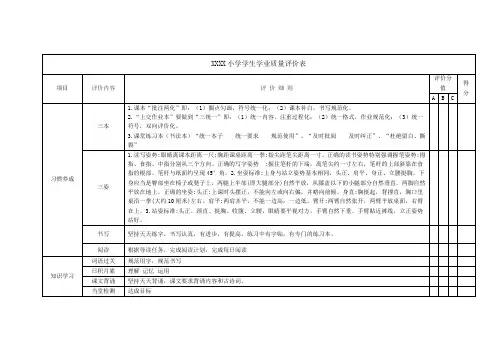 小学学生学业质量评价表