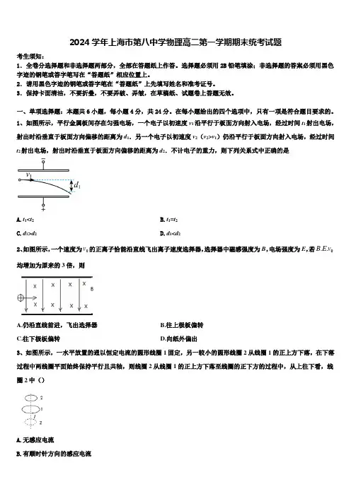 2024学年上海市第八中学物理高二第一学期期末统考试题含解析