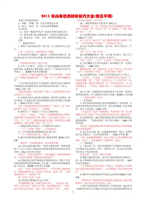2013年高考语病辨析技巧大全(表意不明)教师
