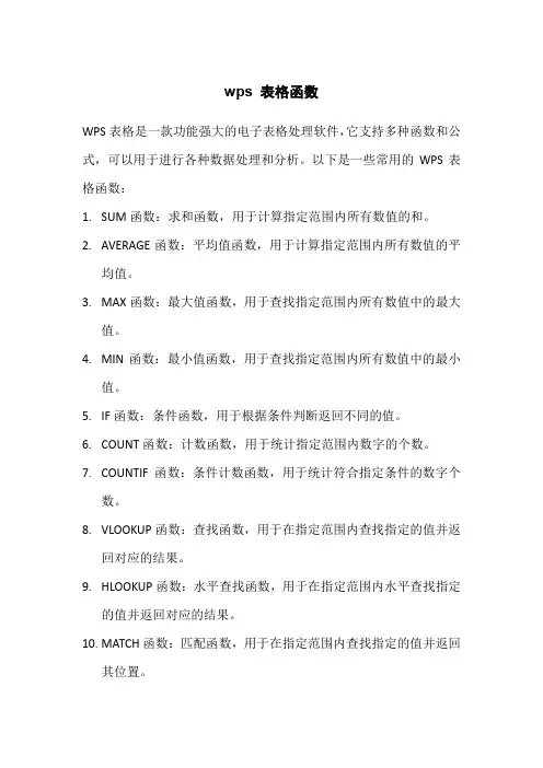 wps 表格函数