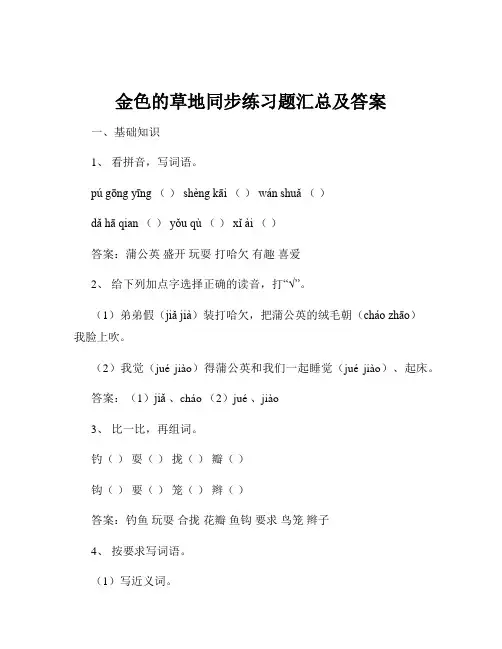 金色的草地同步练习题汇总及答案