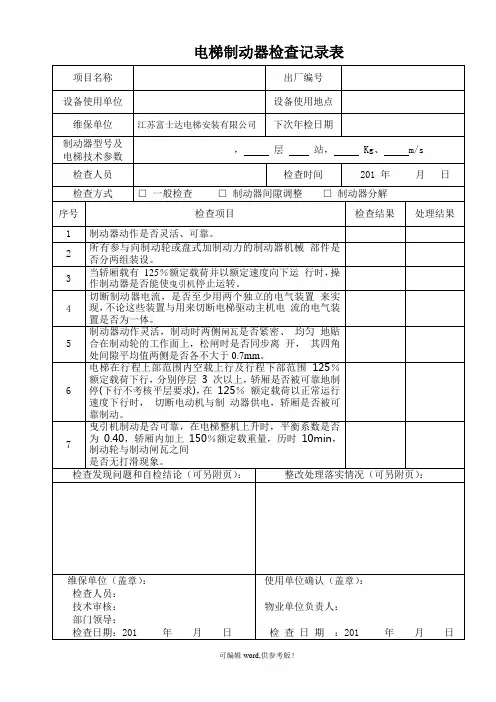 电梯制动器抱闸检查表