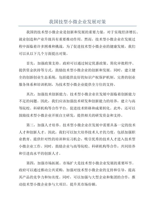 我国技型小微企业发展对策