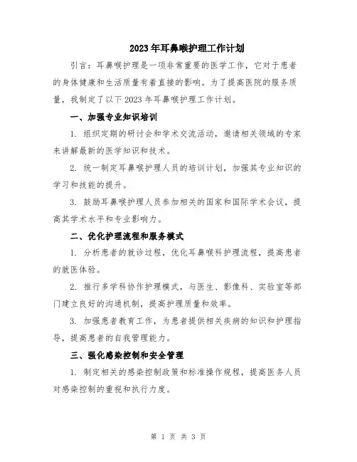 2023年耳鼻喉护理工作计划