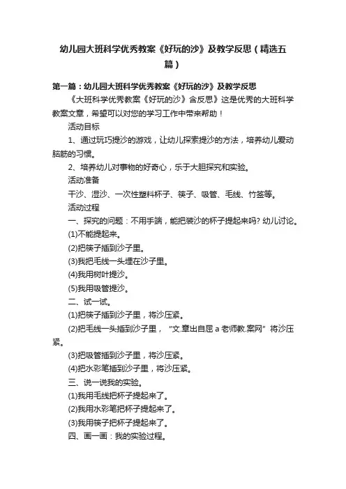 幼儿园大班科学优秀教案《好玩的沙》及教学反思（精选五篇）