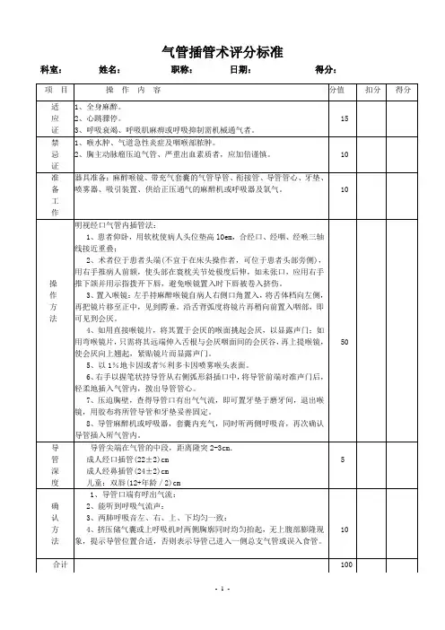 气管插管术评分标准