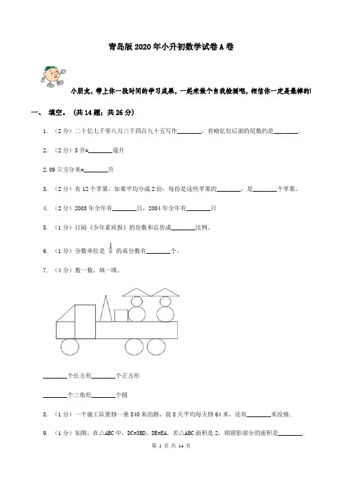 青岛版2020年小升初数学试卷A卷