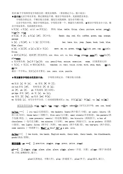 英语26个字母和常见字母组合的一般发音规律